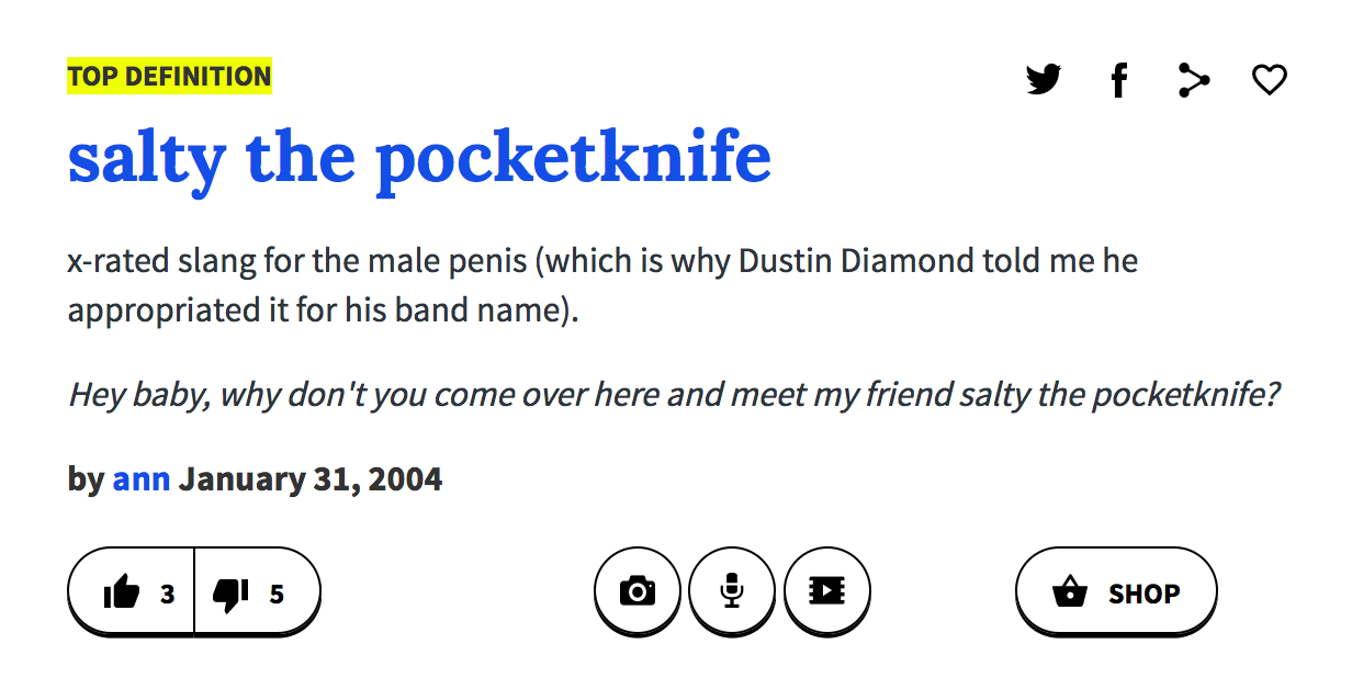Urban Dictionarys defines salty the pocketknife